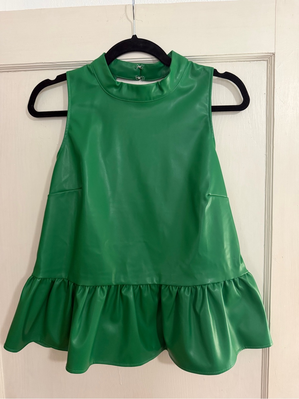 Green Faux-Leather Ruffle Hem Kids Dress